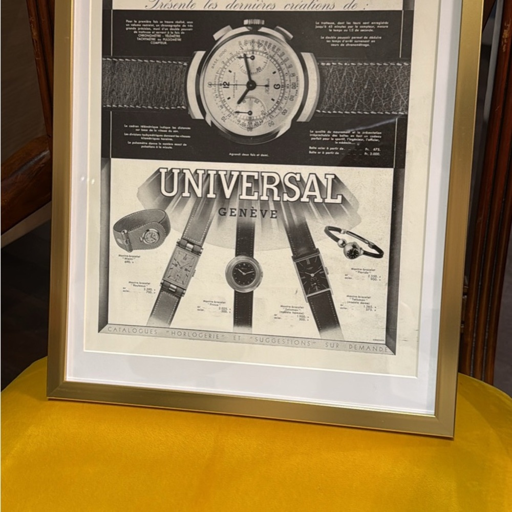 Hermes Black and White Chronograph Advertisement frame included